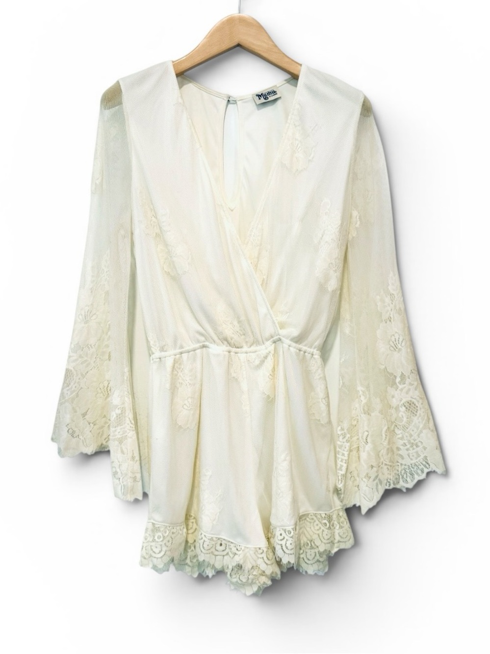 Show Me Your MuMu Loretta Romper White Ivory Lace Bell Sleeve Romper XL - Picture 3 of 16